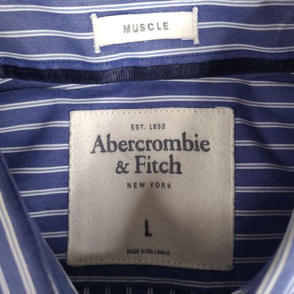 Abercrombie & Fitch Shirt Mens Large‎ Blue Striped Button Down Moose Logo - Picture 3 of 13